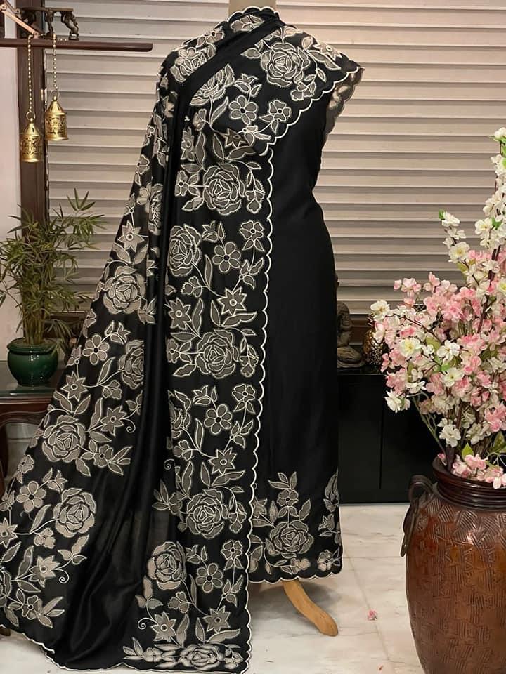 ATHARVA Embroidery Salwar Kameez/Chanderi Cut-Work Shirt & Dupatta/Santoon high quality Bottom/Black/Color Available/Custom Stitch Unstitch/Plazo/CUT8026