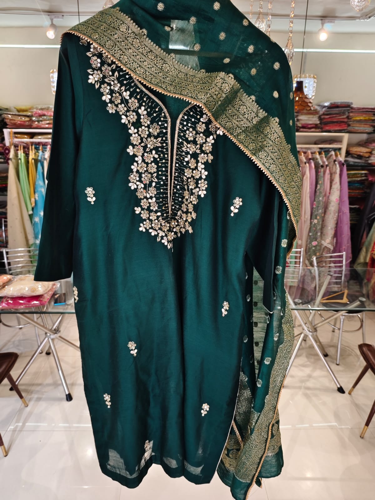 ATHARVA Hand Embroidery Salwar Kameez/Chanderi Ladies Suit/Banarsi Silk Dupatta/Stones/Custom Stitch Unstitch/Embroidery Potli/Gift/CH16771