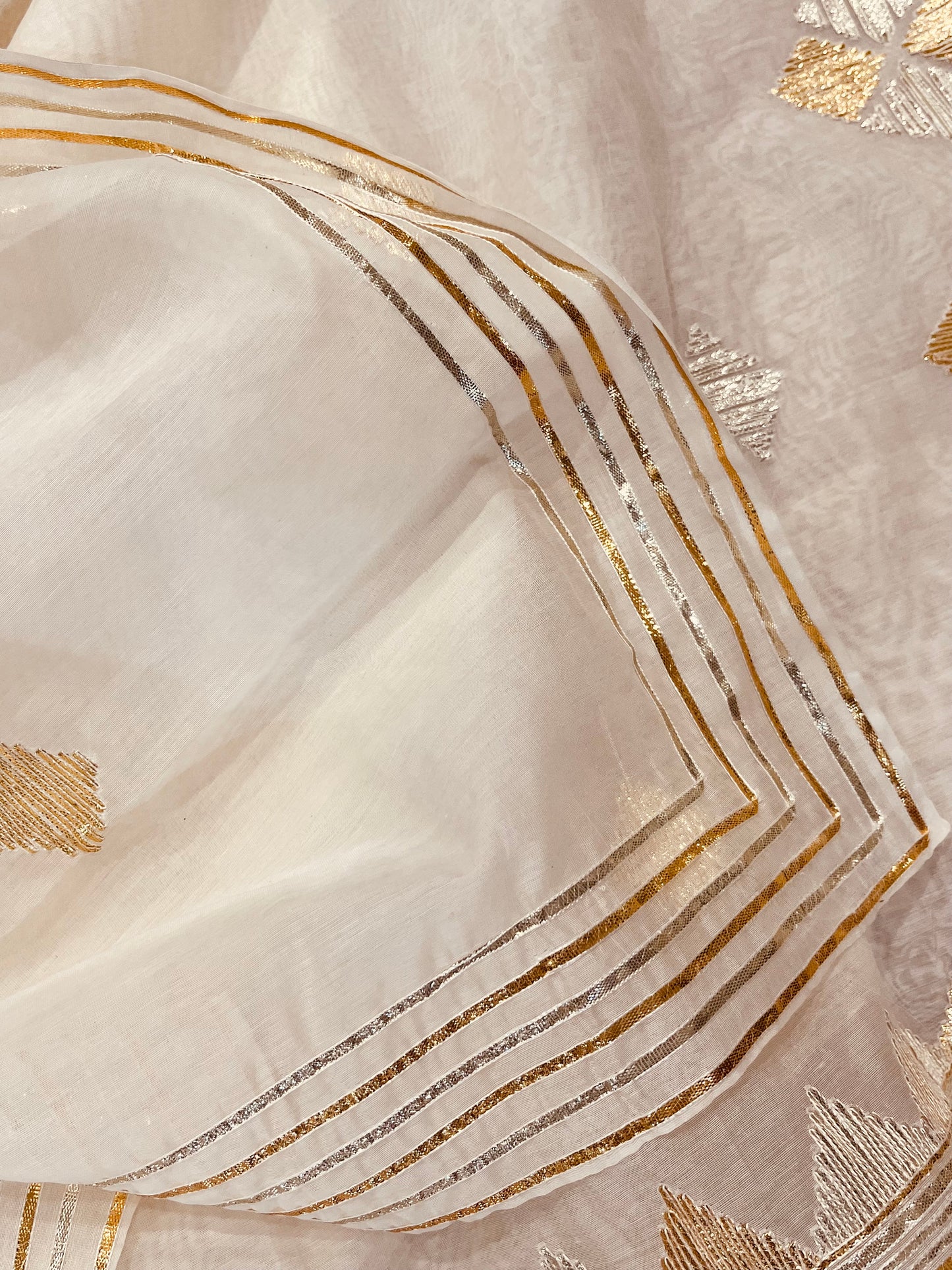 Atharva Hand Gota Embroidered Pure Mul Chanderi Hand woven edits MC7001I Ivory