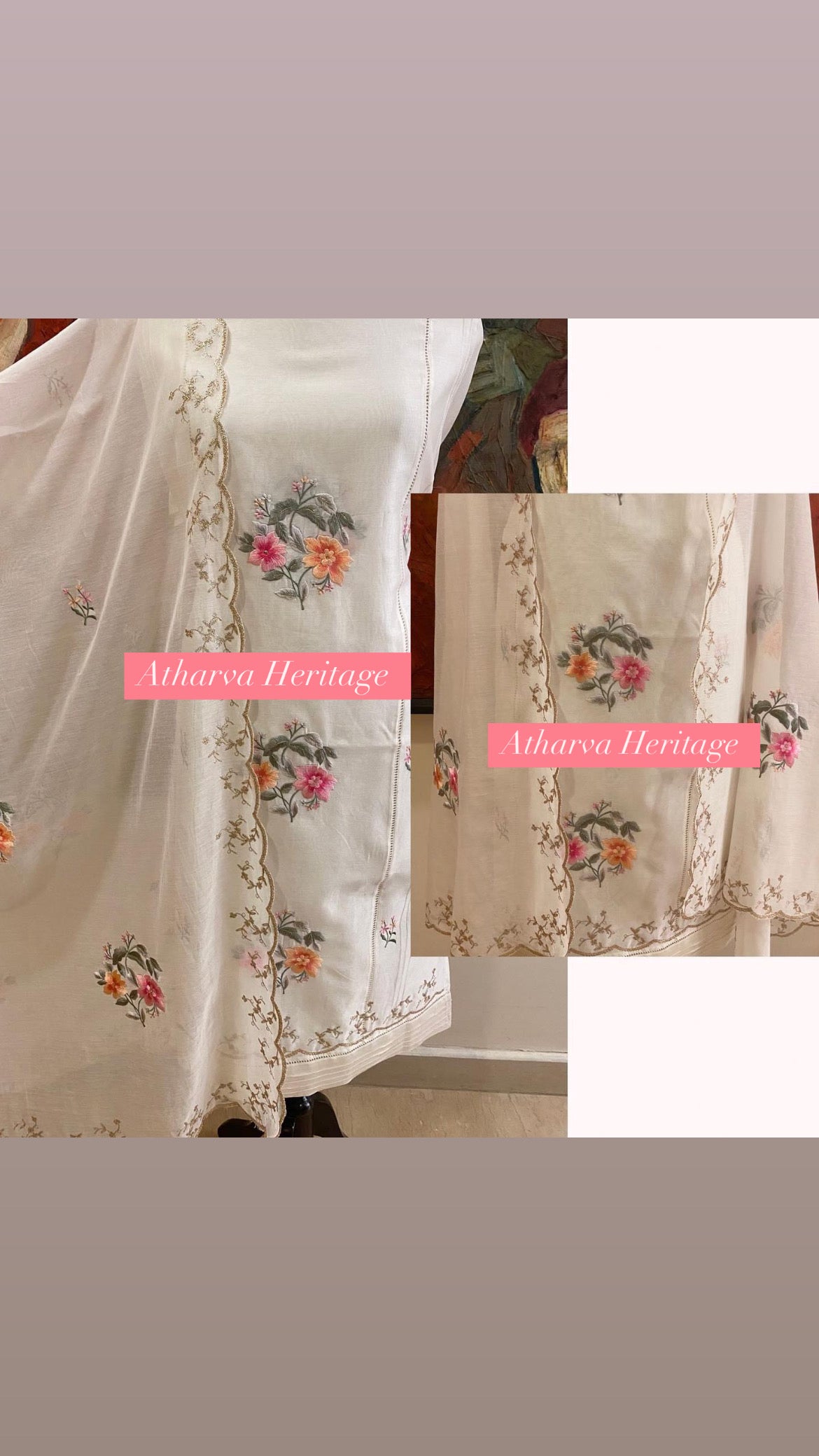 PURE MUL CHANDERI PARSI AARI UNSTITCHED SUIT CH5427 Ivory