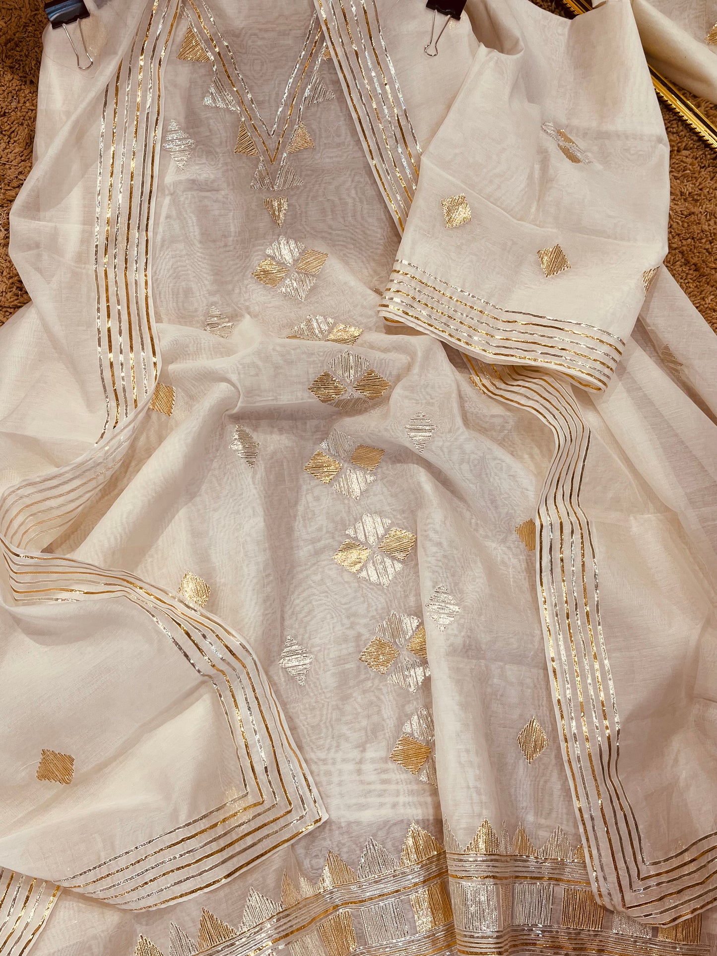 Atharva Hand Gota Embroidered Pure Mul Chanderi Hand woven edits MC7001I Ivory