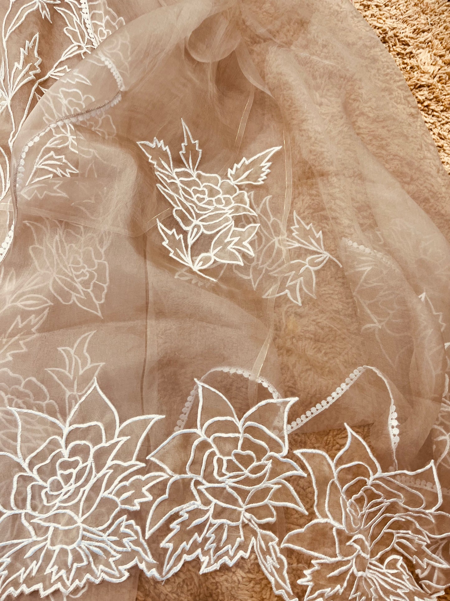 Atharva Heritage SHEER LUXURY PURE SILK ORGANZA APPLIQUE Unstitched SUIT SHEER001(Brown)