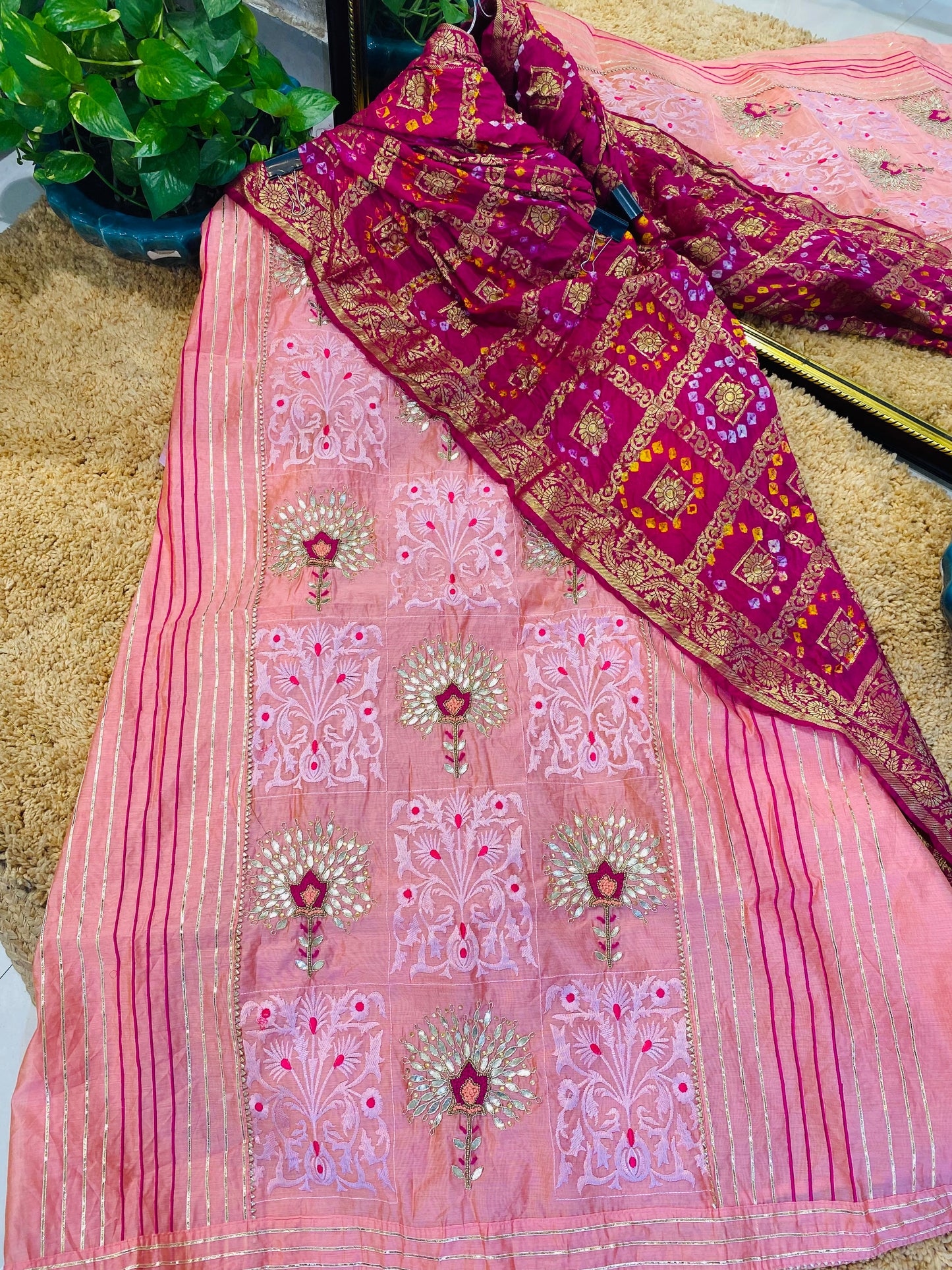 ATHARVA Hand Embroidery Salwar Kameez/Chanderi Ladies Suit/Bandhani Silk Dupatta/Stones/Custom Stitch Unstitch/Embroidery Potli/Gift/CH16773