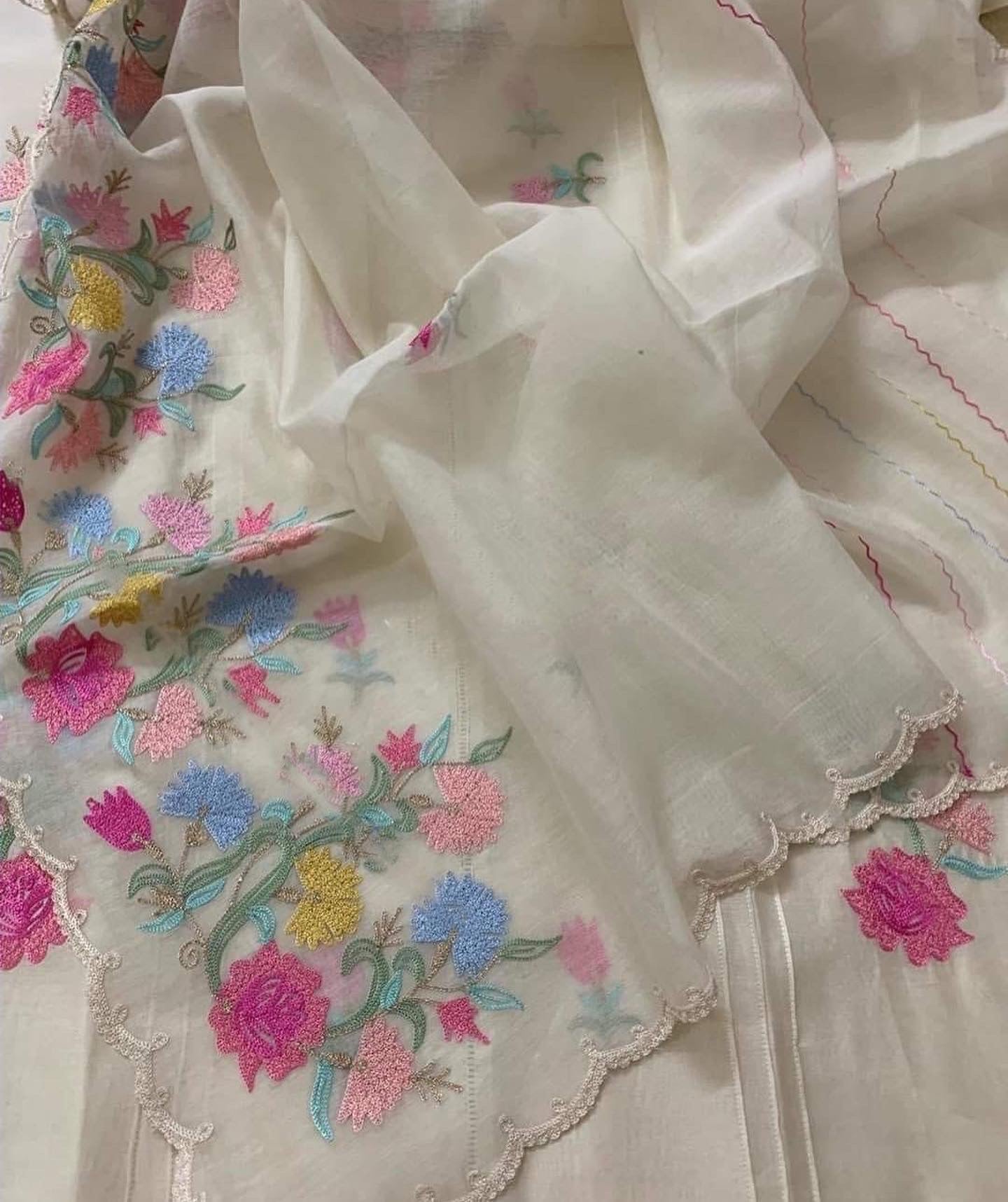 PURE CHANDERI SILK KASHMIRI AARI SUIT CH5439 Ivory