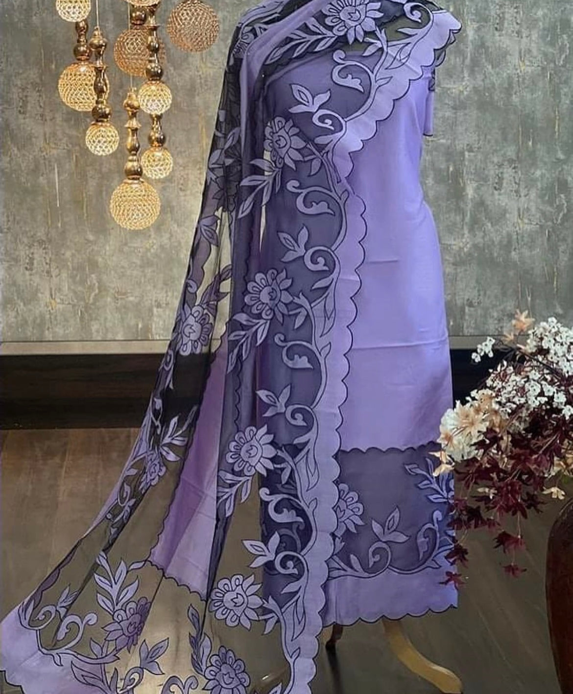 ATHARVA Cutwork Embroidery Salwar Kameez/Chanderi Cut-Work Shirt & Dupatta/Santoon Bottom/Custom Stitch Unstitch/Plazo/Pant/CUT81063 Purple