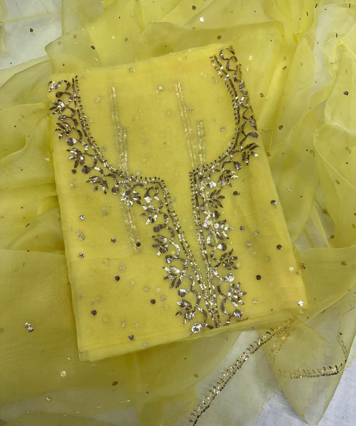 Sheer Luxury /Premium Lucknowi Collection Sheer00077 YELLOW