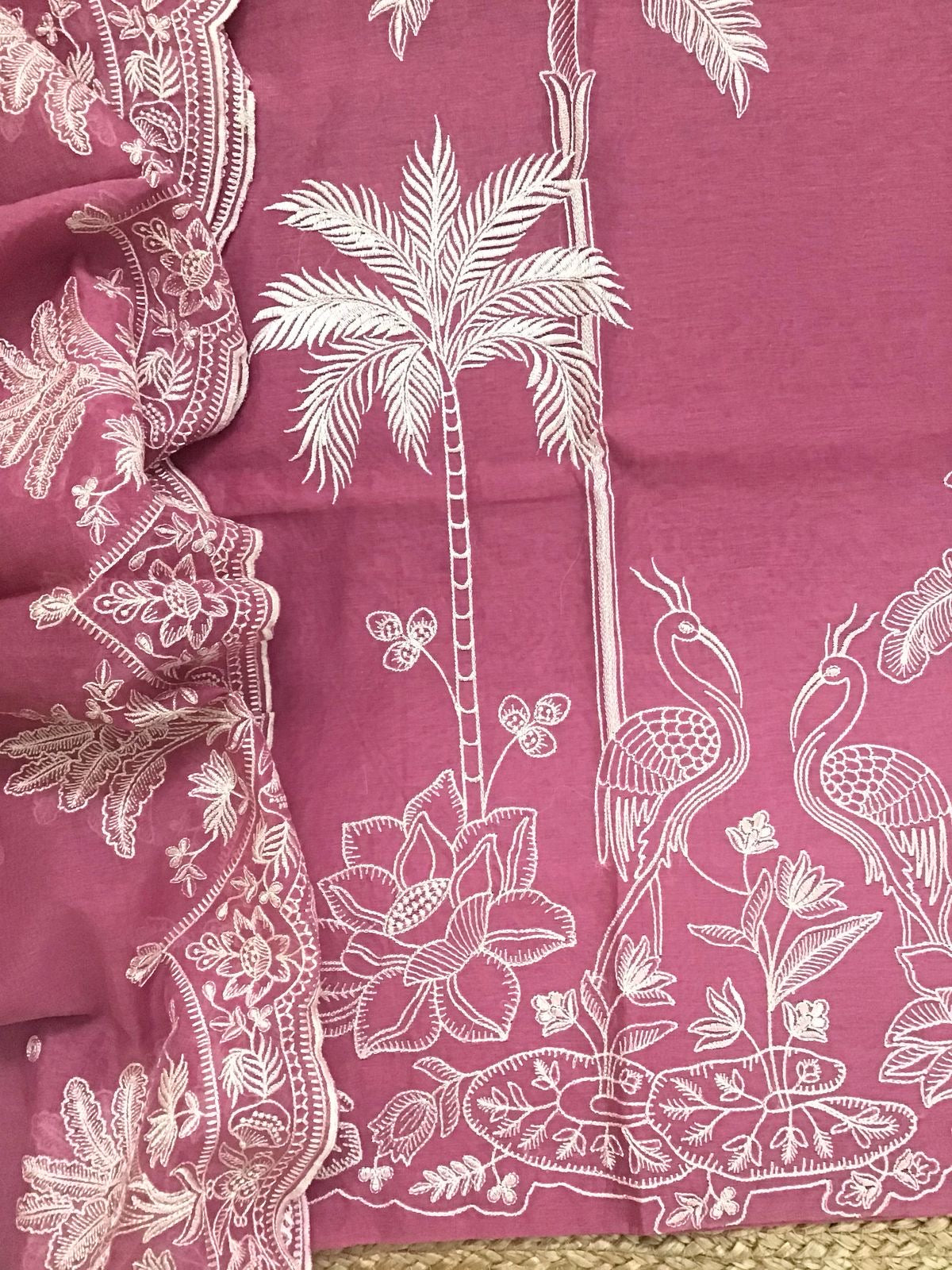 PURE MUL CHANDERI kurta AND Dupatta PARSI GARA UNSTITCHED SUIT CH54237 Pink
