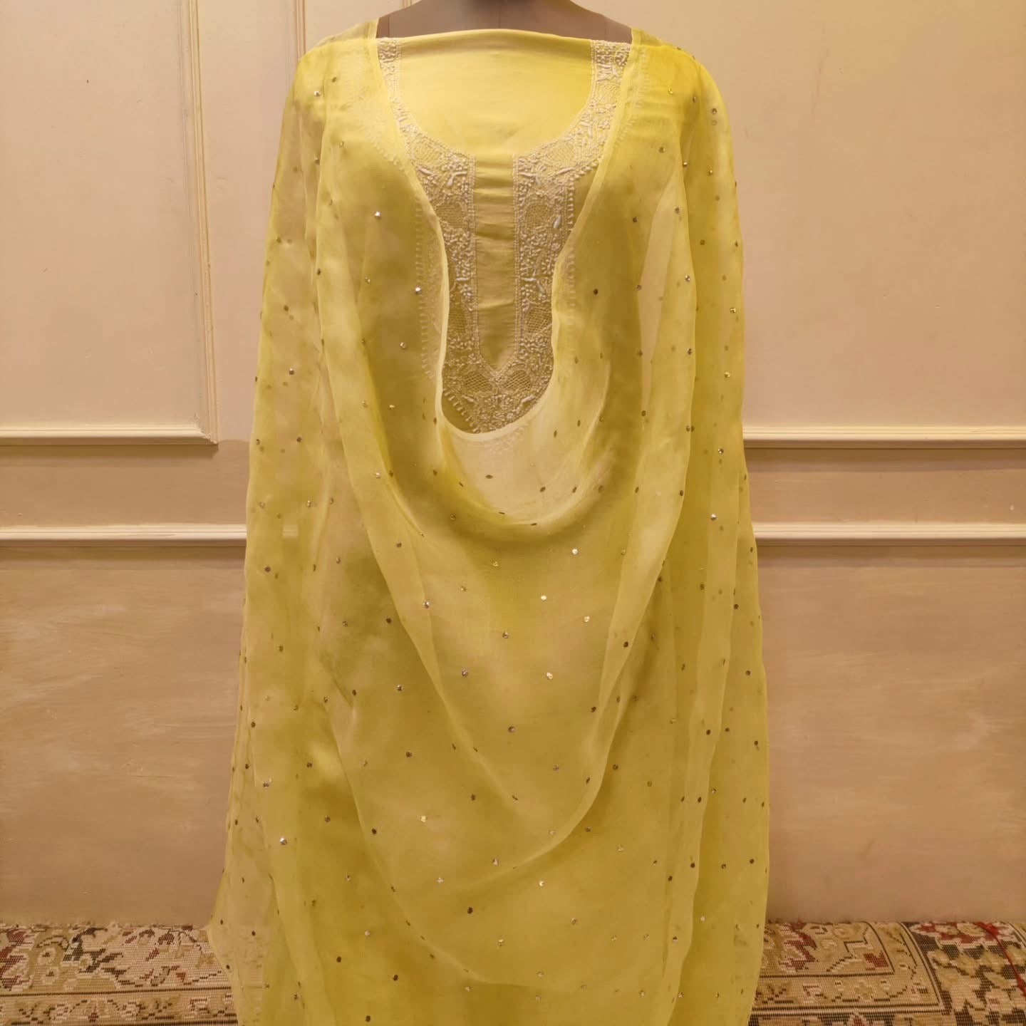 Pure Mul Chanderi with Pure Silk Organza /Premium Hand Embroidered Lucknowi Collection MORL001
