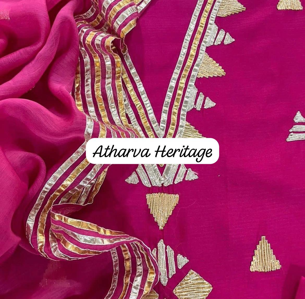 Atharva Hand Gota Embroidered Pure Silk 80 Grams Flat Thread Gota edits MC7001 Hot Pink