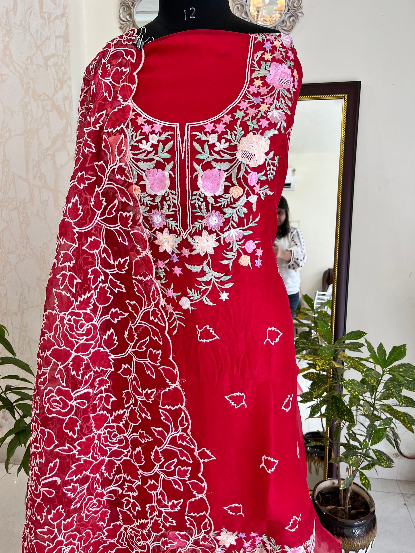 SHEER LUXURY PURE SILK ORGANZA PARSI APPLIQUE SUIT SHEER0030