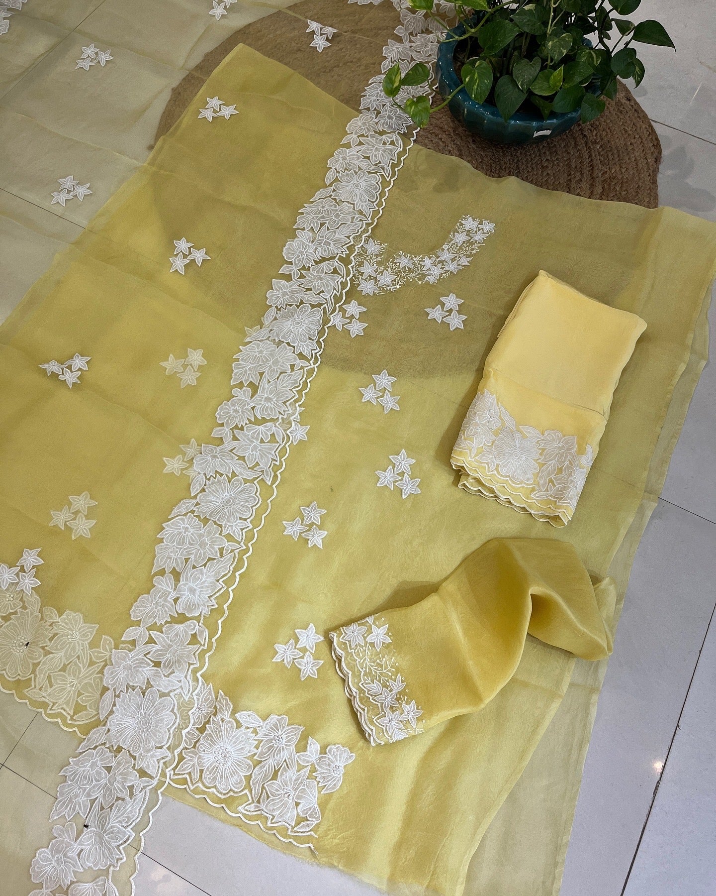Atharva Heritage Sheer Luxury Pakistani Appliqué Suit PL0015Y Yellow