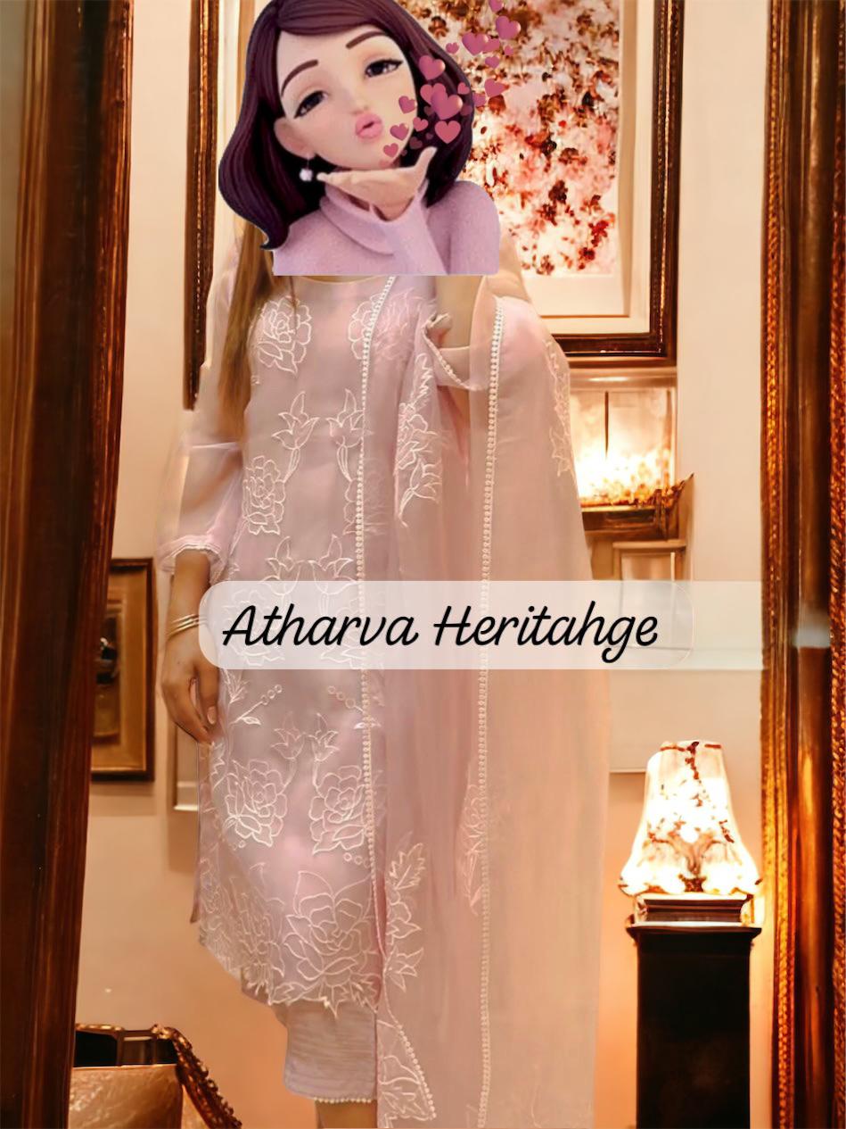 SHEER LUXURY PURE SILK ORGANZA APPLIQUE UNSTITCHED SUIT SHEER001