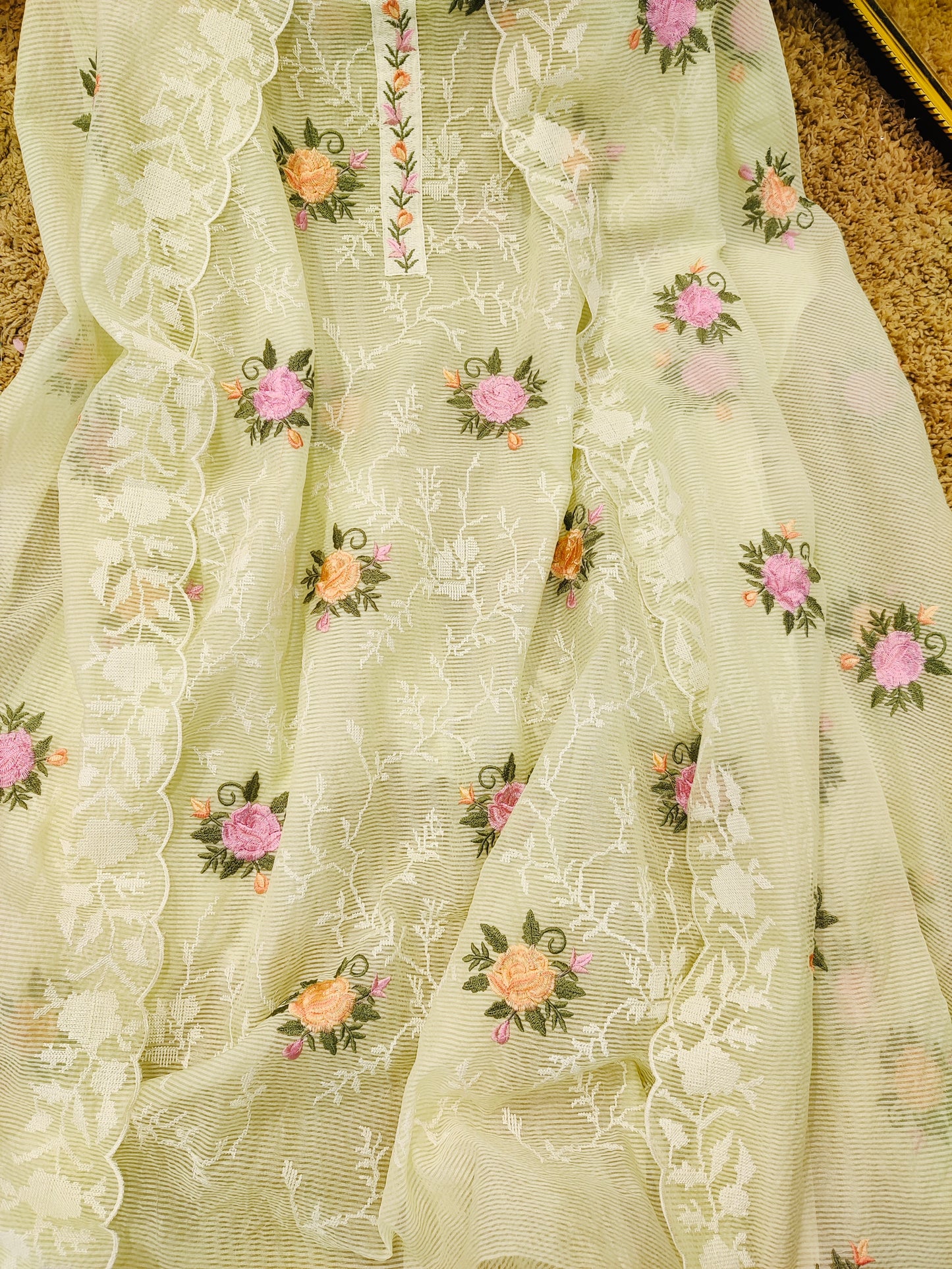 PURE MUL CHANDERI 70 GRAMS PAKISTANI SUIT with Cross Stitch EMBROIDERY CHO00158