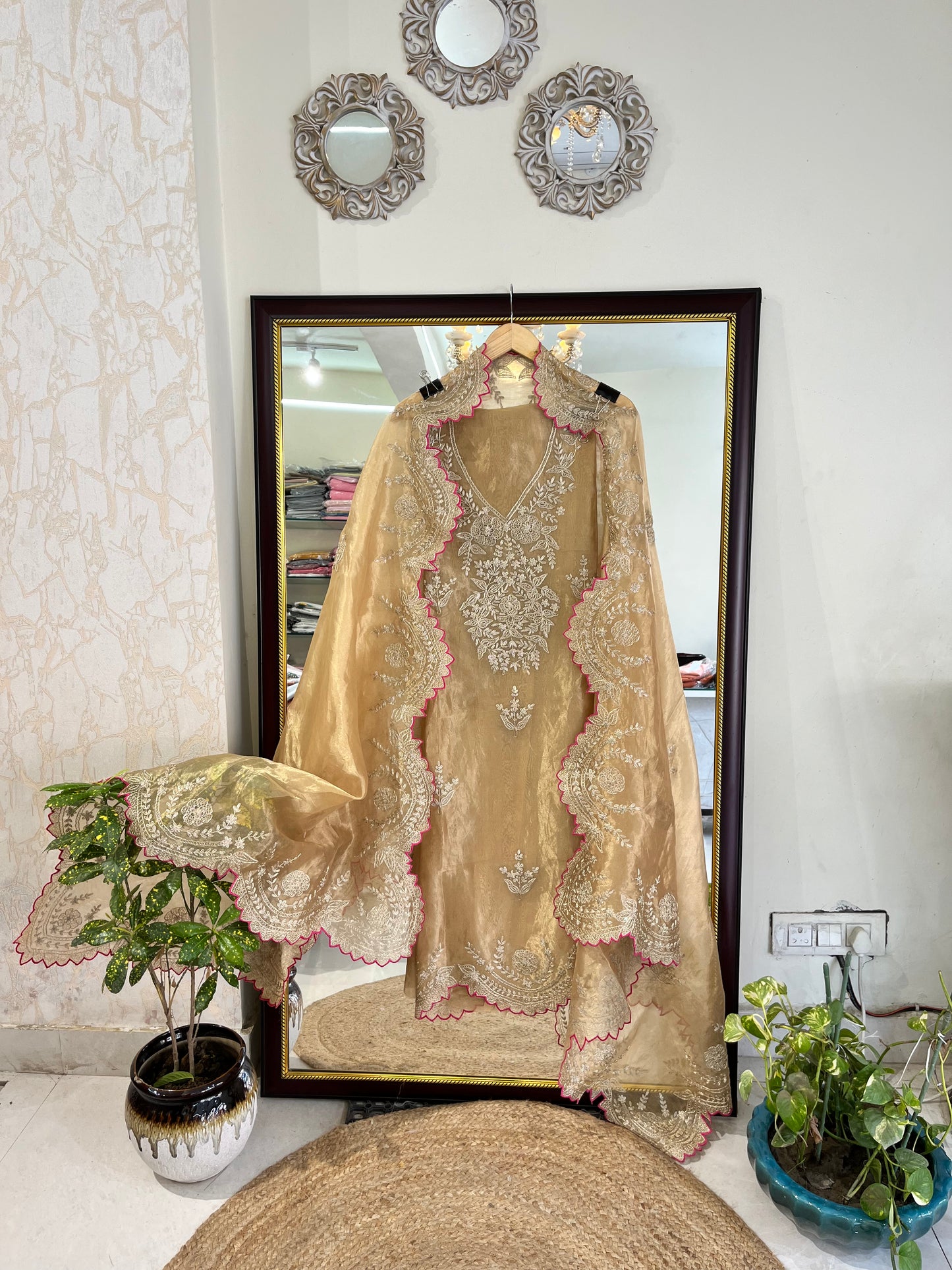 Atharva Heritage MAHARANI LUXURY TISSUE SILK With Pita Embroidery SUIT MTC003 Antique Gold