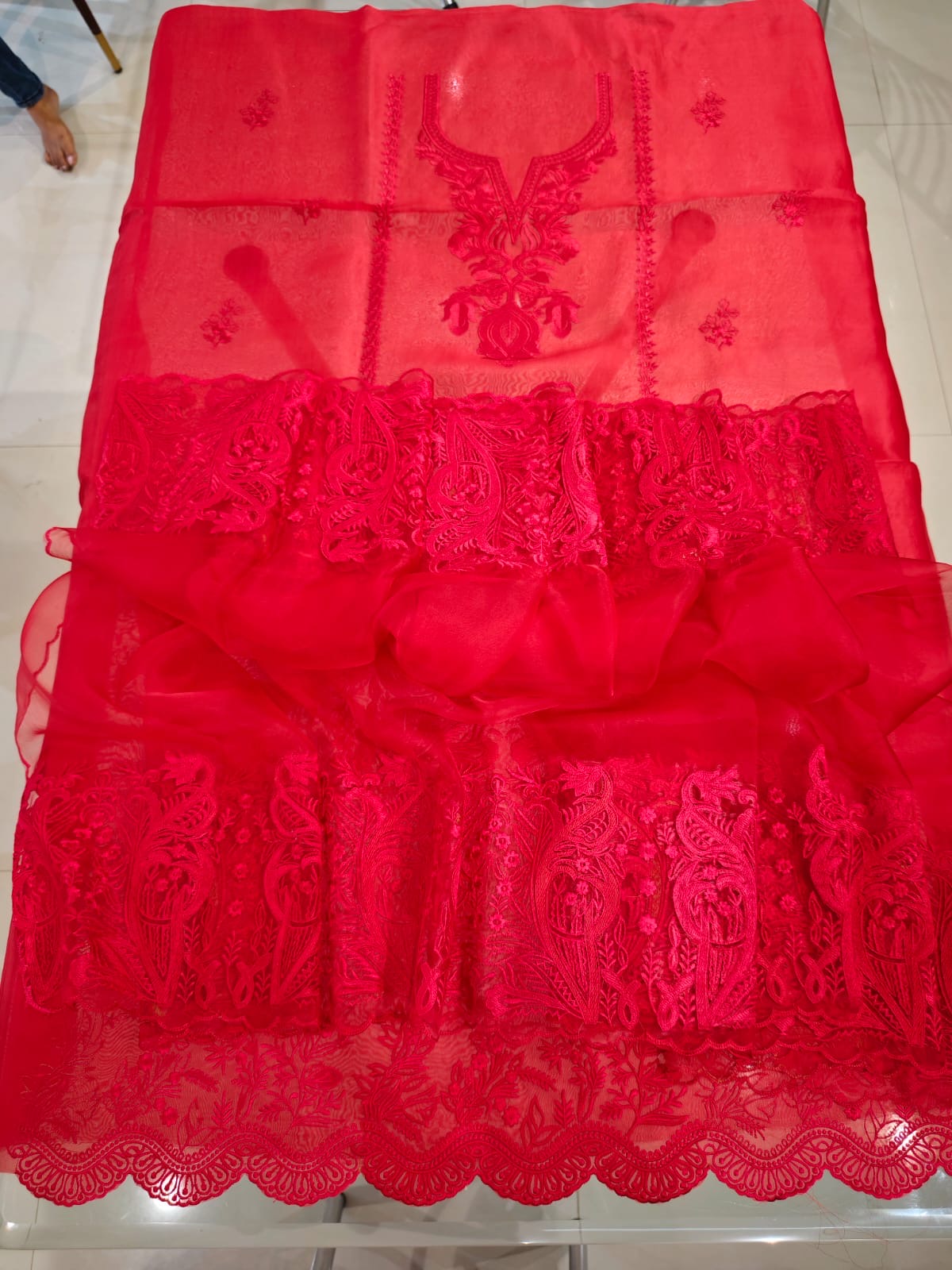 Sheer Luxury Pakistani unstitched Suit RED SLP001