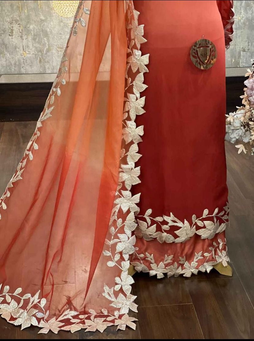 ATHARVA Hand Embroidery Salwar Kameez/Georgeete Cut-Work/Applique Shirt & Dupatta/Santoon Bottom/Custom Stitch Unstitch/Plazo/Pant/ CUT8058