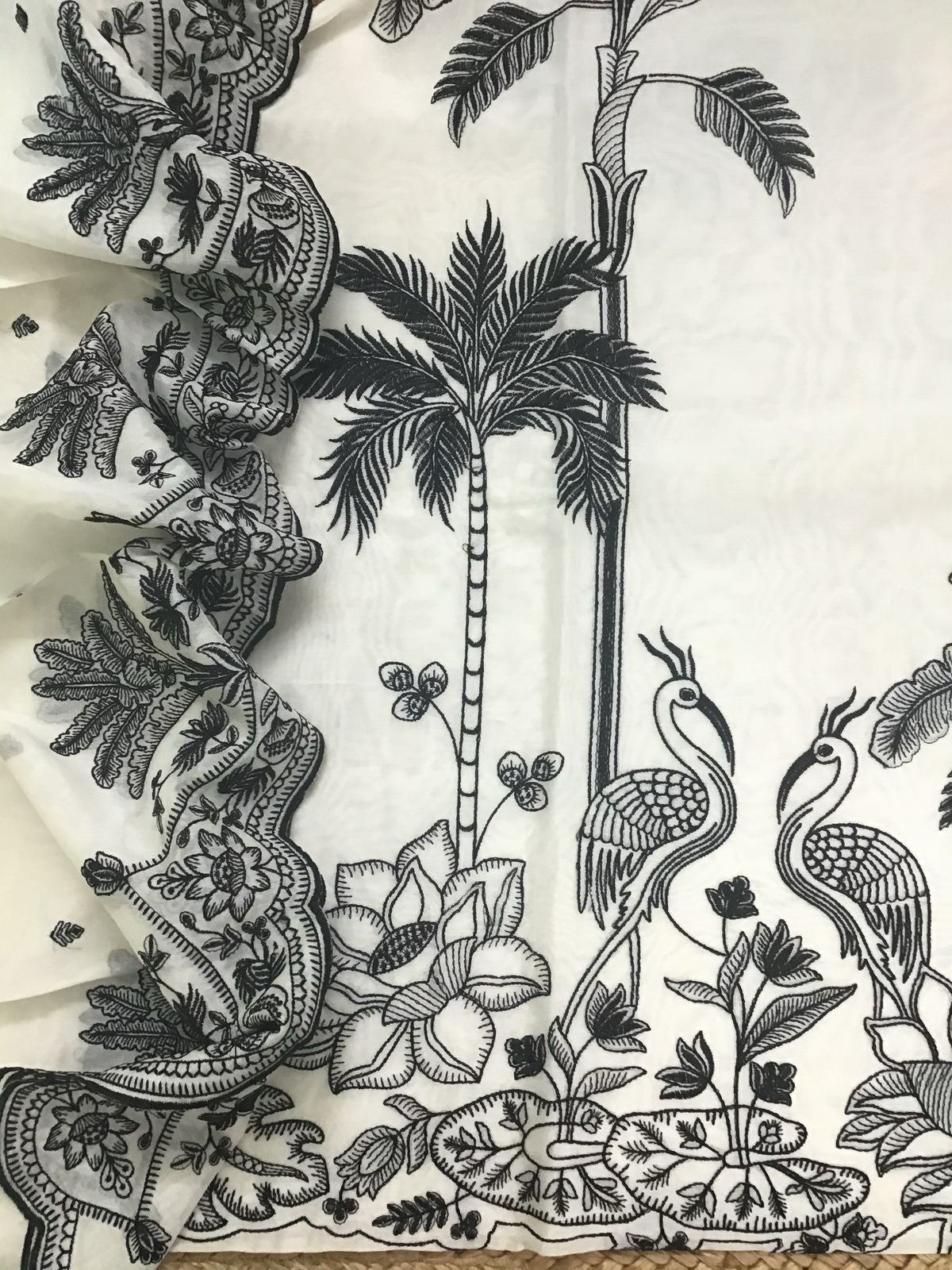 PURE MUL CHANDERI kurta AND Dupatta PARSI GARA UNSTITCHED SUIT CH54237WB White And Black