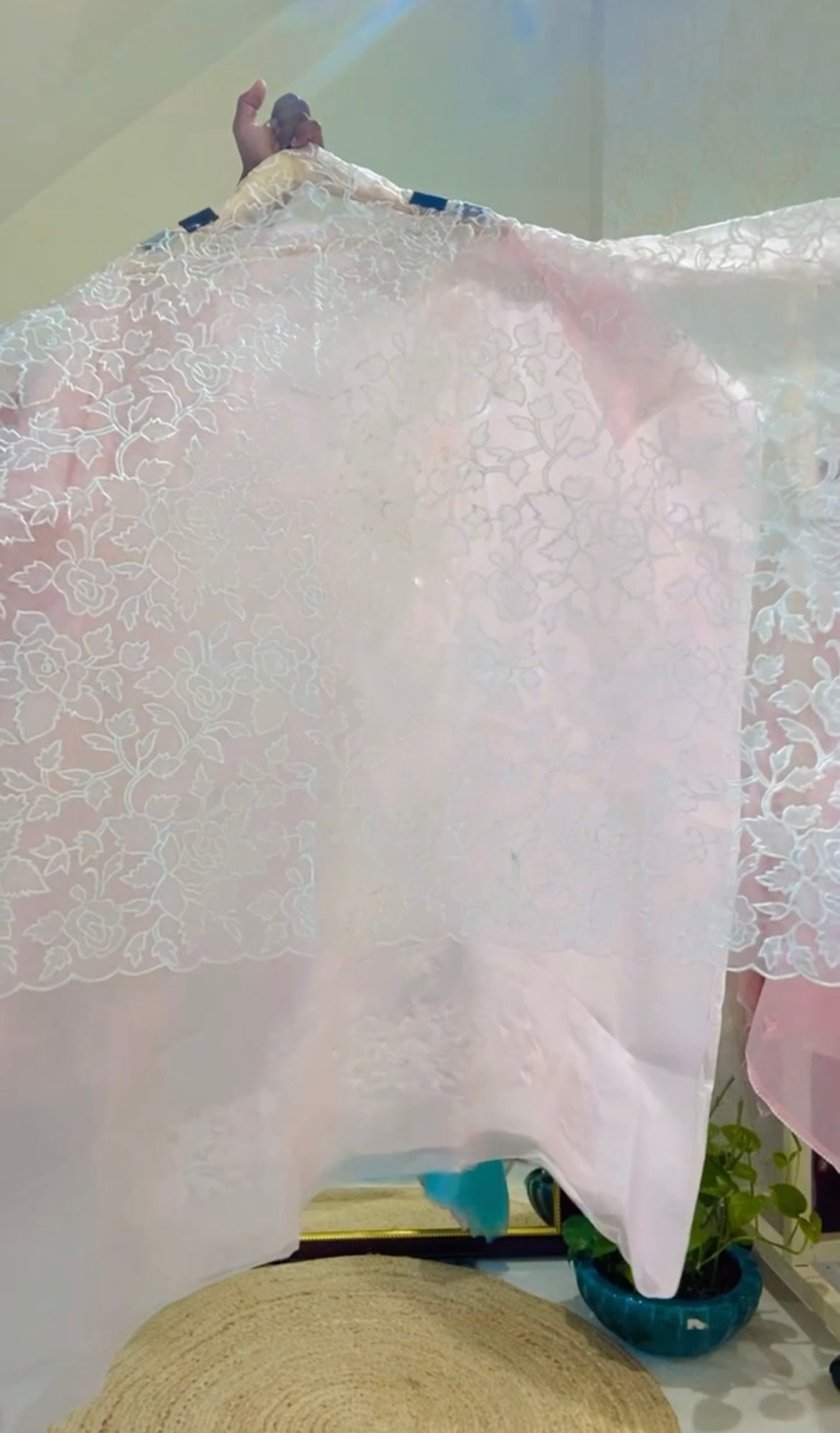 ATHARVA HERITAGE SHEER LUXURY PURE SILK ORGANZA PARSI APPLIQUE SUIT SHEER0030(F)Powder pink