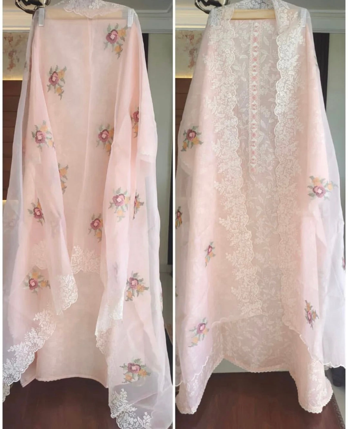 Atharva Embroidered Cotton Kota Salwar Kameez/Embroidery Pure Silk organza Dupatta/Cotton kota Embroidery Shirt Pink/Cotton Chikankari Bottom- KK002