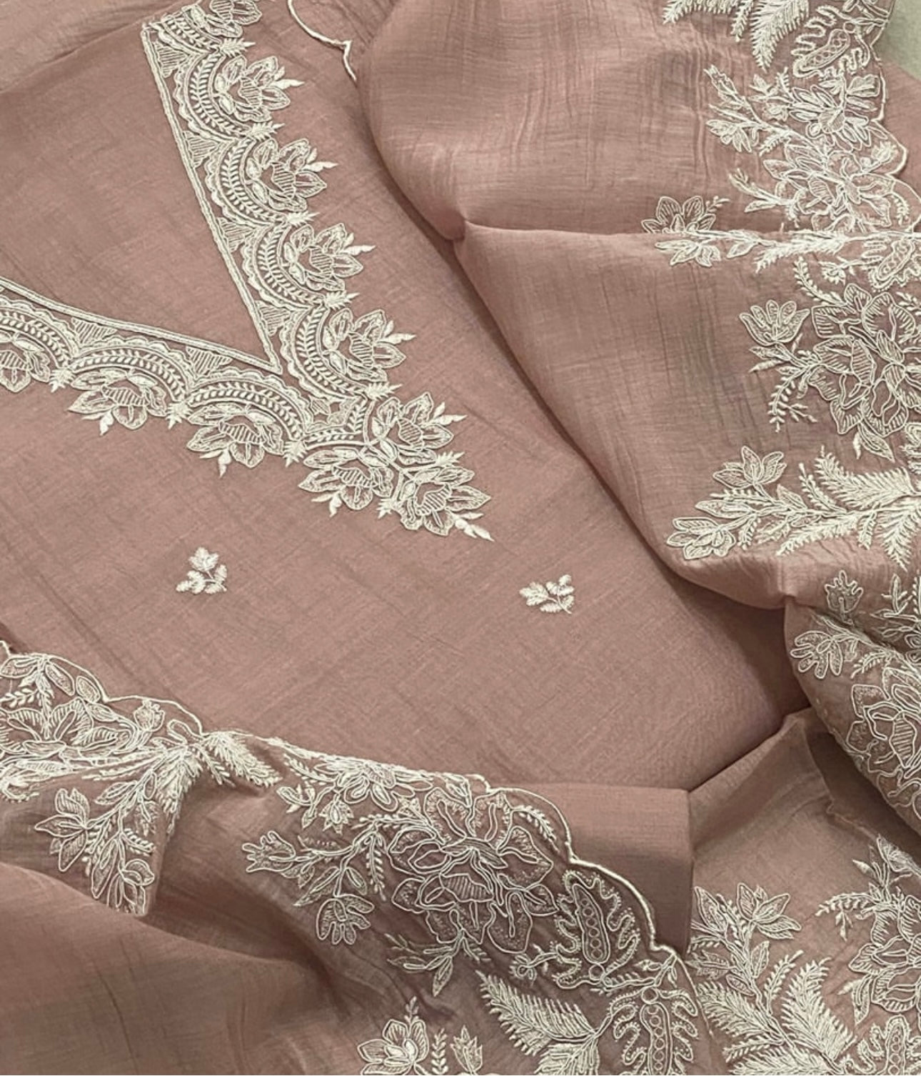 PURE MUL CHANDERI kurta AND Dupatta Thread Embroidered UNSTITCHED SUIT CH54240C Coffee Color