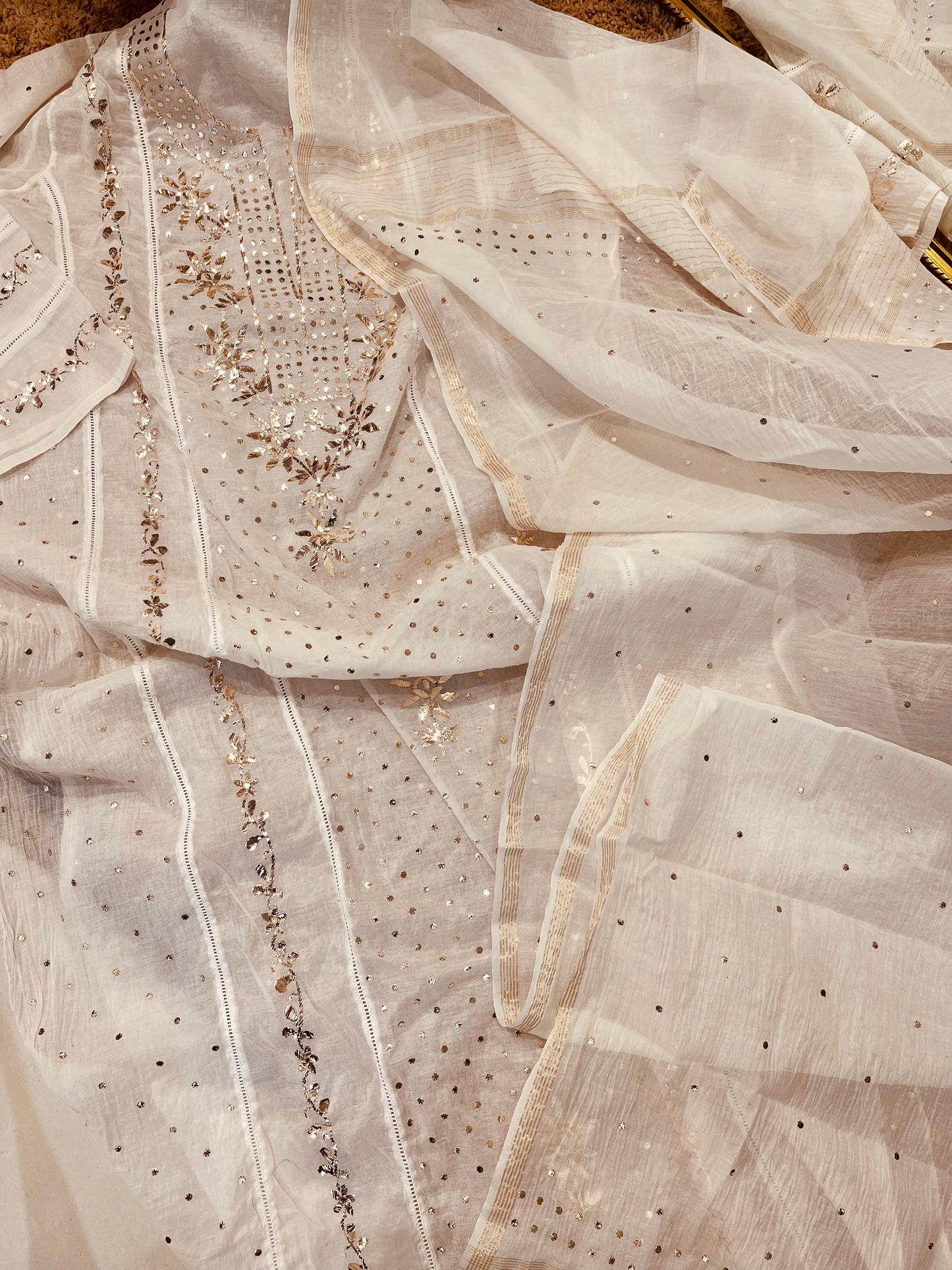 Pure Mul Chanderi Suit Dyeable /Premium Hand Embroidered Mukaish Badla Collection MORL005 Dyeable