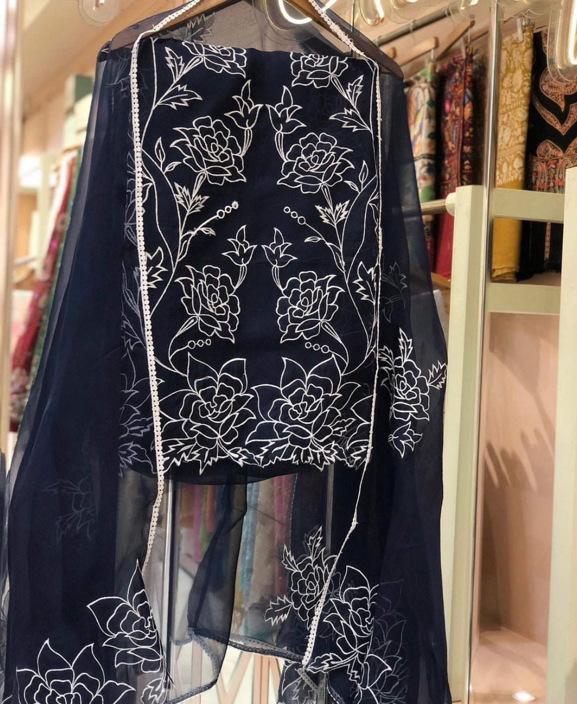 SHEER LUXURY PURE SILK ORGANZA APPLIQUE UNSTITCHED SUIT SHEER001