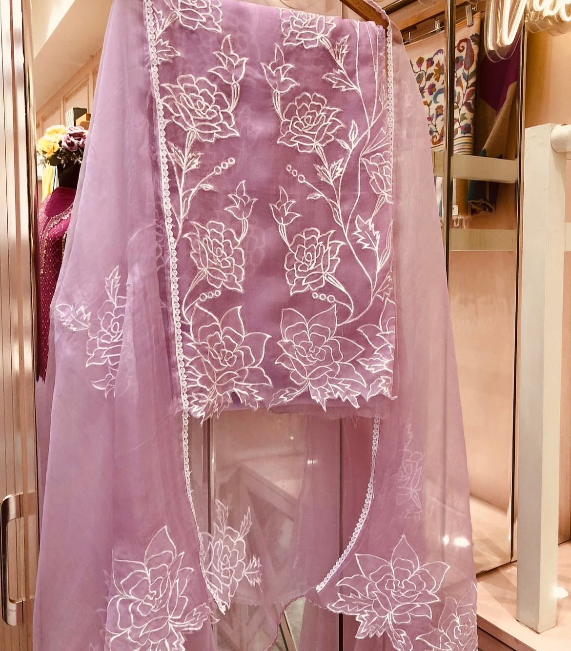 SHEER LUXURY PURE SILK ORGANZA APPLIQUE UNSTITCHED SUIT SHEER001