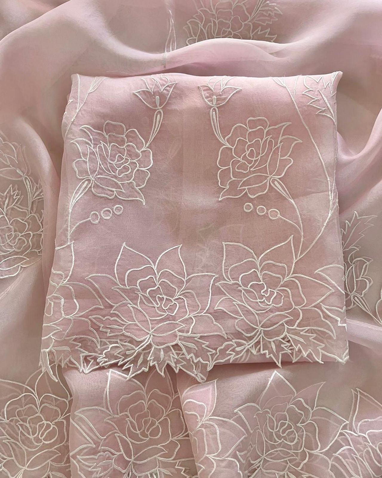 SHEER LUXURY PURE SILK ORGANZA APPLIQUE UNSTITCHED SUIT SHEER001