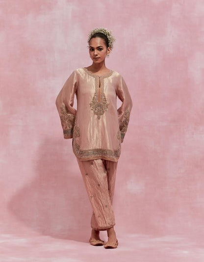 Atharva Heritage ✨Trousseau Collection – Handwoven Tissue Silk Zardozi Ensemble Front Embroidery 2 Pc  With Dhoti Pants Coord Set ✨ PTSTHZ567