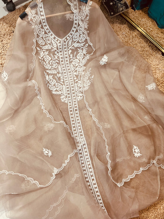 SHEER LUXURY FRENCH THREAD EMBROIDERY SUIT SHEER00358 BEIGE AND IVORY