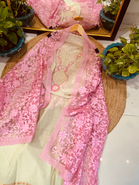 ATHARVA Hand Embroidered Salwar Kameez  Chanderi Shirt/Lucknowi Silk Organza  Dupatta/Custom Stitch Unstitch/Custom Anarkali/H18017GP