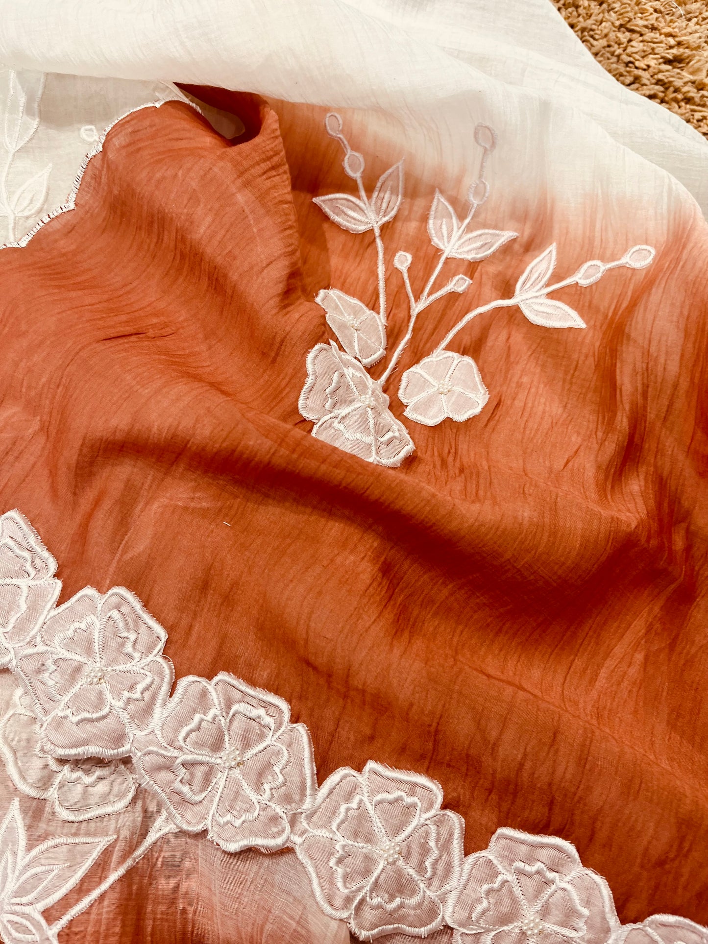 ATHARVA Hand Applique /Cutwork  Embroidery Salwar Kameez/pure Chanderi Silk Shirt & Dupatta/Santoon Bottom/Custom Stitch Unstitch/Plazo/Pant/ CUT8068 Ivory And Water Gold