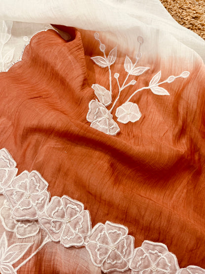 ATHARVA Hand Applique /Cutwork  Embroidery Salwar Kameez/pure Chanderi Silk Shirt & Dupatta/Santoon Bottom/Custom Stitch Unstitch/Plazo/Pant/ CUT8068 Ivory And Water Gold