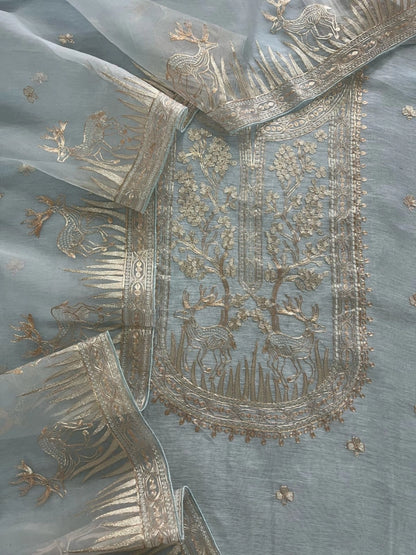 Atharva Heritage Sheer Luxury Pure Silk Organza Kurta and Pure Silk Organza Dupatta Tilla Pitta Embroidered Suit SOTPV181