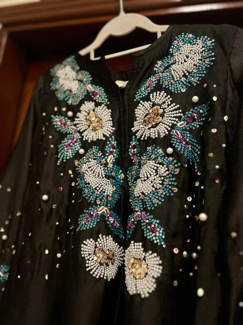 Atharva Heritage Black Pearl/Sequence  Elegance – Hand Embroidered Silk 80 Grams Pakistani Suit Set 18133176