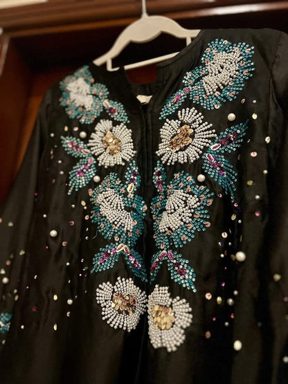 Atharva Heritage Black Pearl/Sequence  Elegance – Hand Embroidered Silk 80 Grams Pakistani Suit Set 18133176