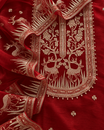 Atharva Heritage Sheer Luxury Pure Satin Organza 80 Grams Kurta and Pure Silk Organza Dupatta Tilla Pitta Embroidered Suit AH1318917