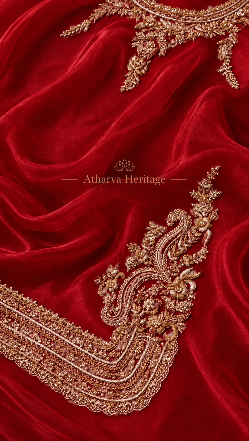 Atharva Heritage ✨Kerwachauth Special  – Pure SATIN organza 80 Grams Zardozi Ensemble Front Embroidery 3 Pc  ✨ PTSTHZ567