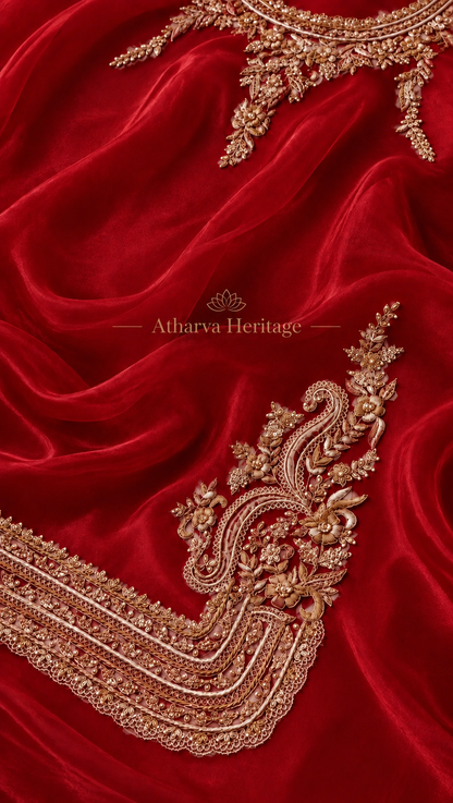 Atharva Heritage ✨Kerwachauth Special  – Pure SATIN organza 80 Grams Zardozi Ensemble Front Embroidery 3 Pc  ✨ PTSTHZ567