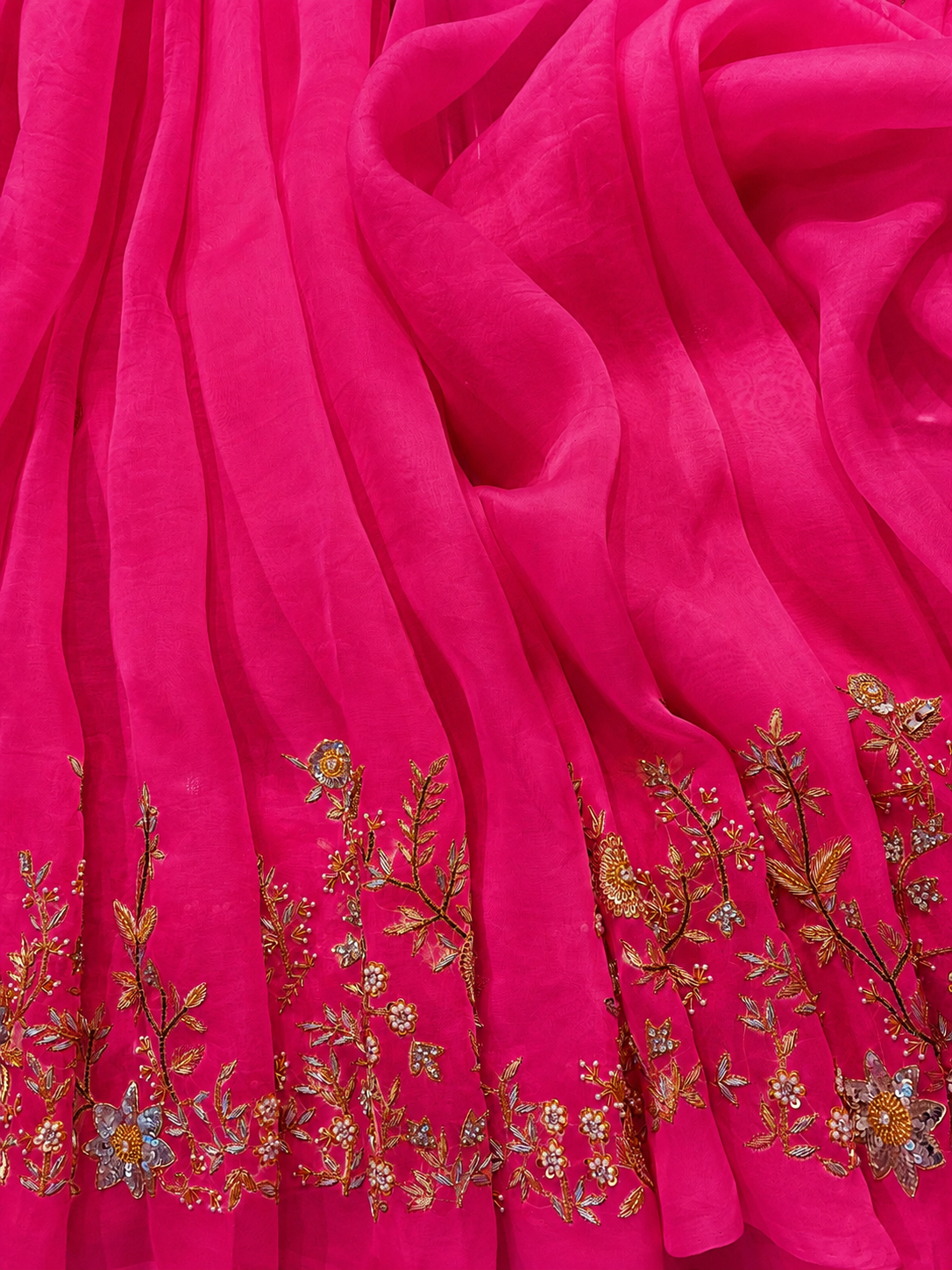 Atharva Heritage Hot Pink Pure Silk Organza Saree – Trousseau Collection | 400+ Hours Hand-Embroidered Luxury RLS178