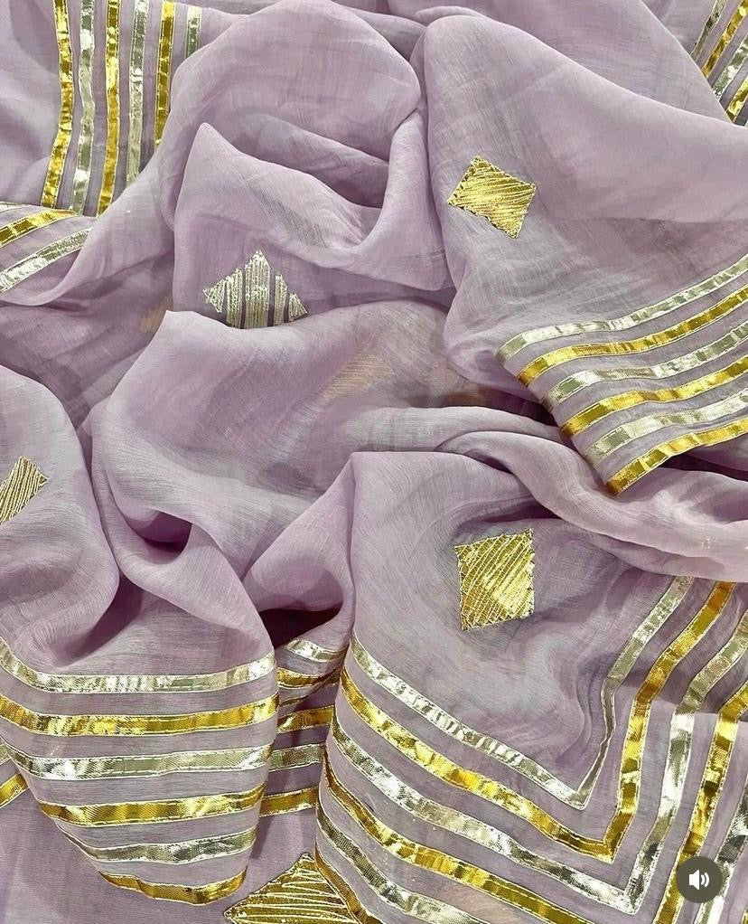 Atharva Hand Gota Embroidered mul Chanderi Hand woven  edits MC7001 Lavender
