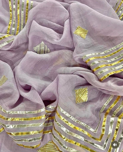 Atharva Hand Gota Embroidered mul Chanderi Hand woven  edits MC7001 Lavender