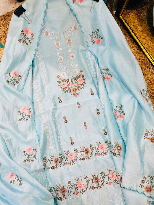 PURE MUL CHANDER   PARSI GARA SUIT CH5426B Blue