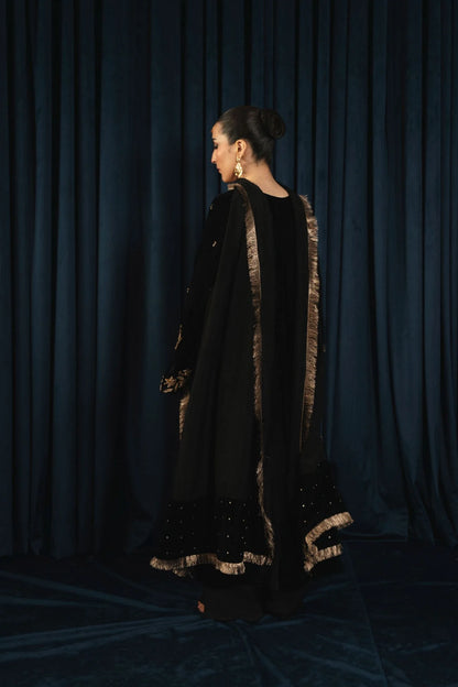 Atharva Heritage Black Pure Silk Velvet Pakistani Suit with Hand Zardozi Embroidery SVHZ7632