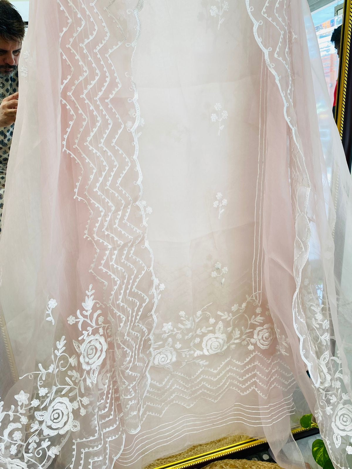 Atharva Heritage Premium French Thread Embroidered Pure Silk Organza Pakistani Suit