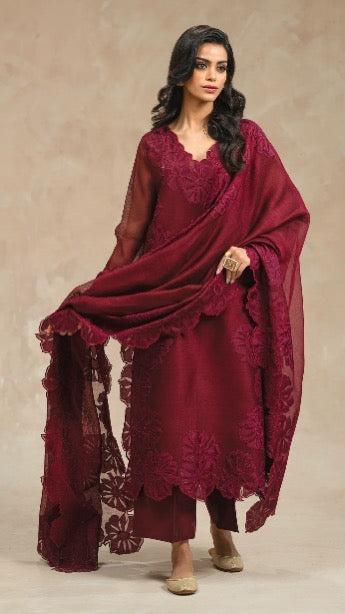 Atharva Heritage Monochrome Élan – Pure Satin Organza Hand-Appliqué Pakistani Suit