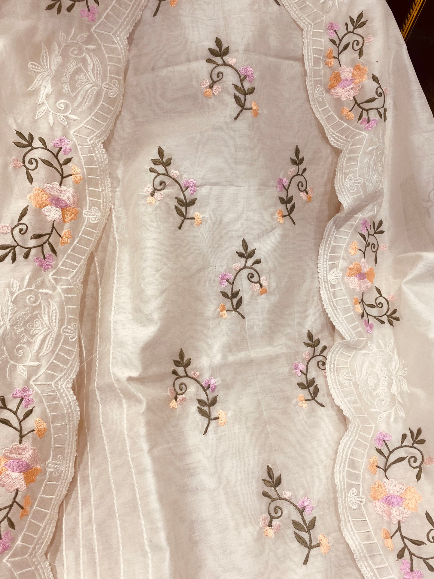 PURE CHANDERI SILK KASHMIRI AARI SUIT CH5438 IVORY