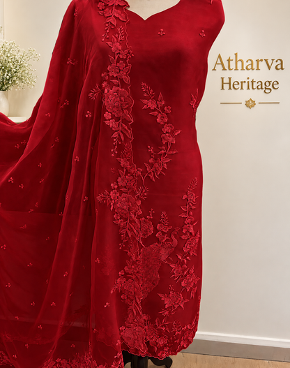 Atharva Heritage/SHEER LUXURY PARSI GARA REGAL PEACOCK MOTIFS(Front And Back )   SHEER0066
