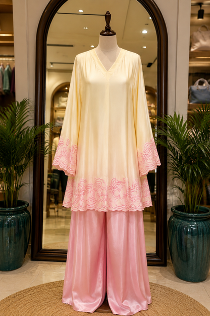 Atharva Heritage  Butter Blush Pure Satin Silk Kurta & Palazzo with Silk Organza Dupatta AH1813SCS1
