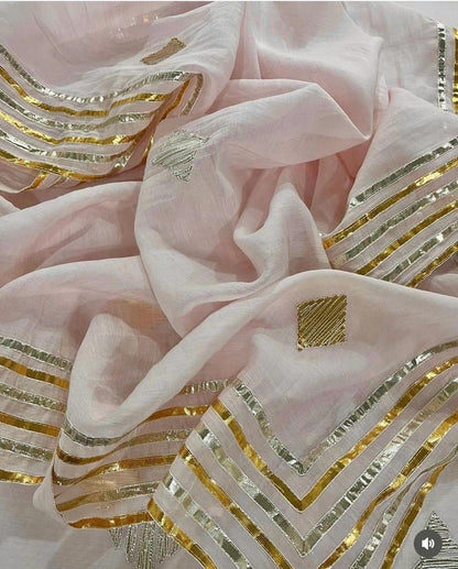 Atharva Hand Gota Embroidered mul Chanderi Hand woven  edits MC7001 Powder Pink
